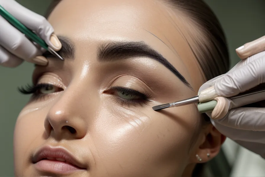 Aplicación de loción de laminado de cejas en cabina, servicio que sube el ticket promedio