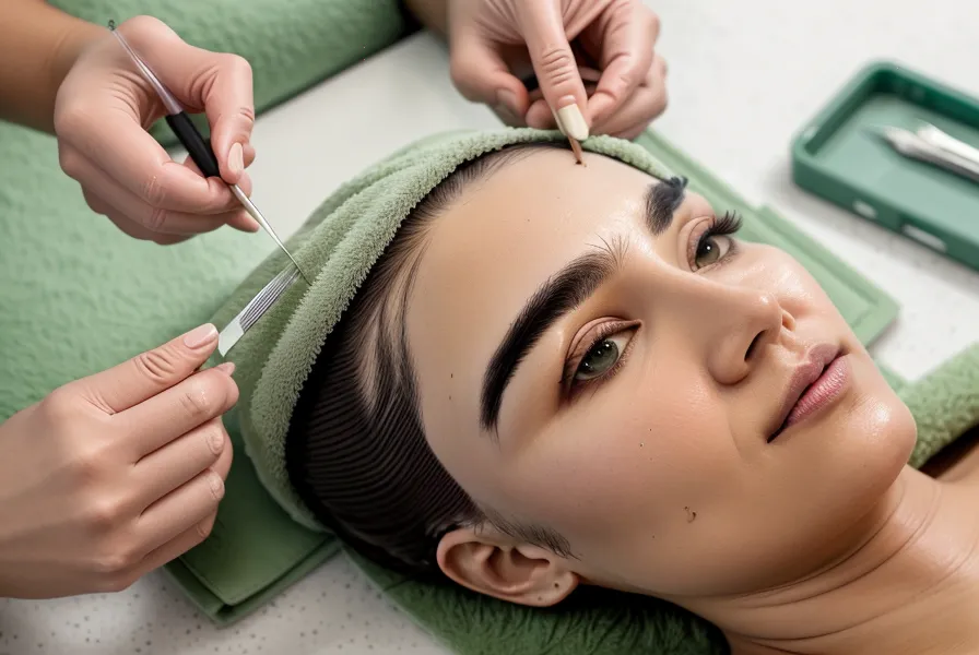 Laminado de cejas con técnica de efecto poblado en cabina profesional