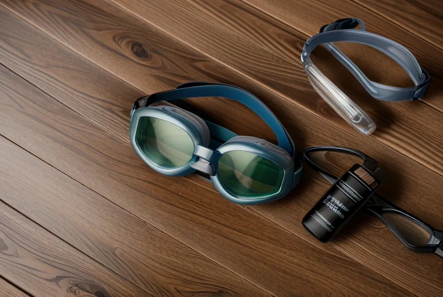 Gafas de natación junto a un kit de lifting de pestañas, uno de los factores externos que afectan la curvatura